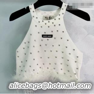 ​Grade Quality Miu Miu Vest with Strass and Feather MM032311 White 2026