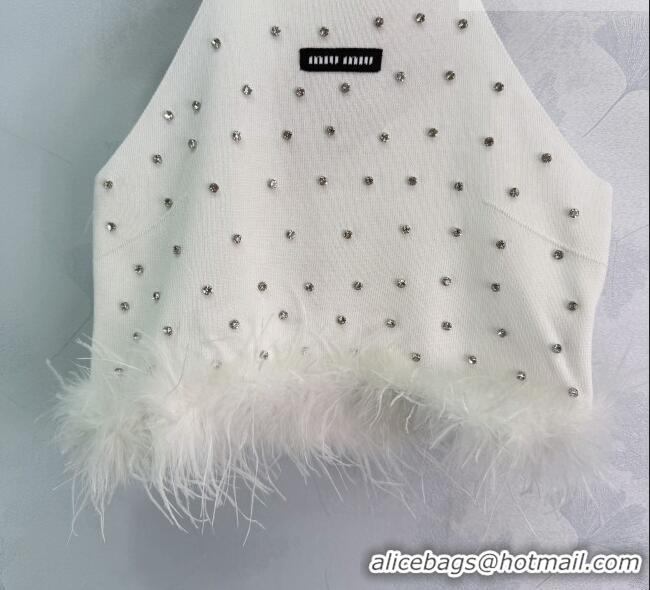 ​Grade Quality Miu Miu Vest with Strass and Feather MM032311 White 2026