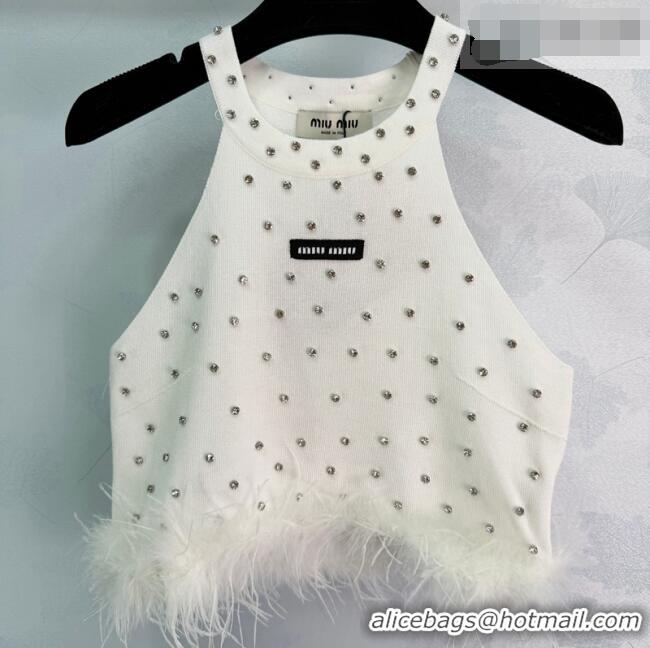 ​Grade Quality Miu Miu Vest with Strass and Feather MM032311 White 2026