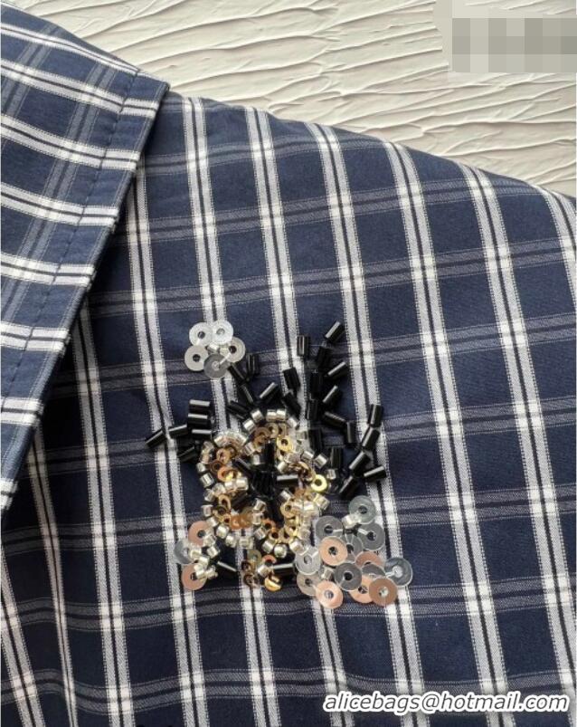 Top Design Miu Miu Plaid Shirt with Sequins and Beads 0323 Dark Blue 2026