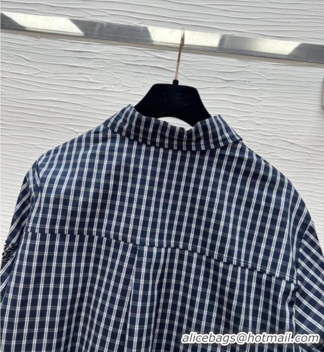 Top Design Miu Miu Plaid Shirt with Sequins and Beads 0323 Dark Blue 2026