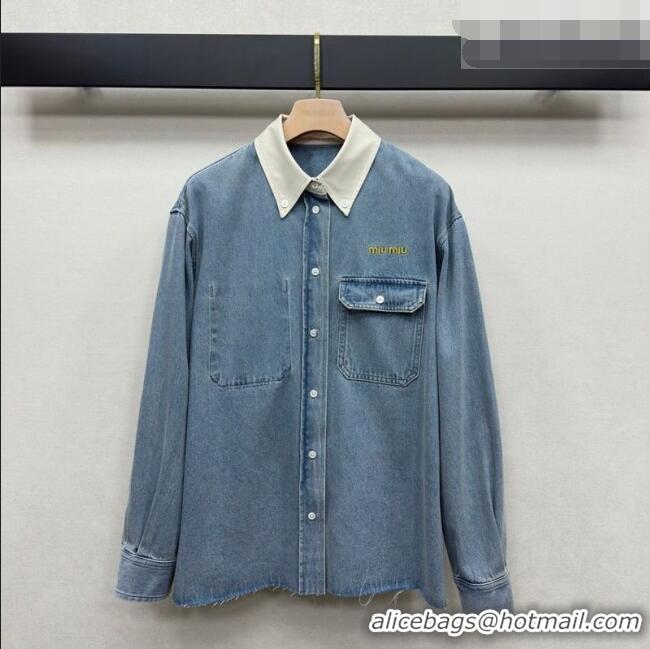 Inexpensive Miu Miu Cotton Denim Jacket MM032314 Blue 2026