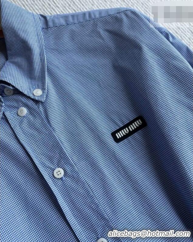 Best Quality Miu Miu Cotton Plaid Shirt MM032313 Light Blue 2026