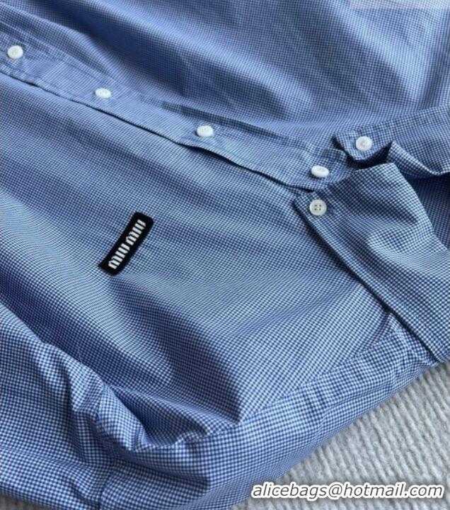 Best Quality Miu Miu Cotton Plaid Shirt MM032313 Light Blue 2026