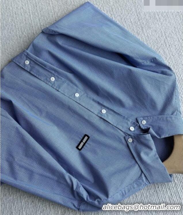 Best Quality Miu Miu Cotton Plaid Shirt MM032313 Light Blue 2026