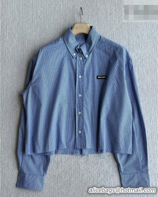 Best Quality Miu Miu Cotton Plaid Shirt MM032313 Light Blue 2026