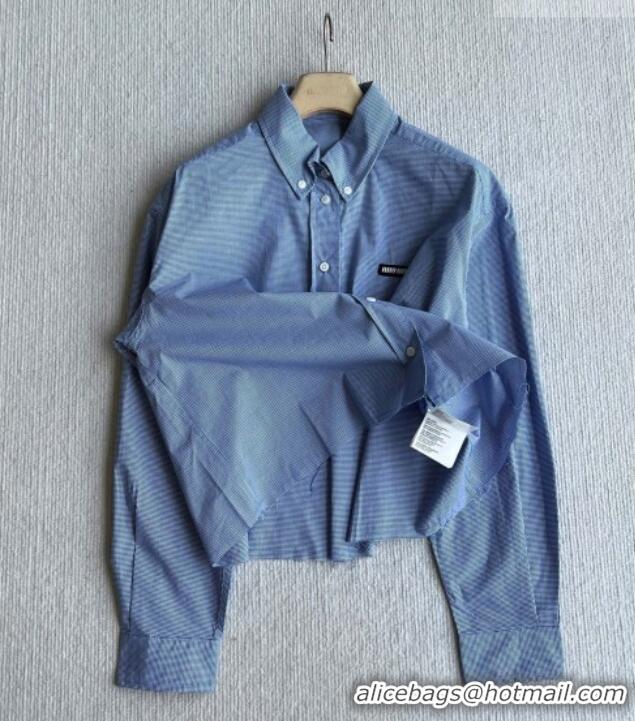 Best Quality Miu Miu Cotton Plaid Shirt MM032313 Light Blue 2026