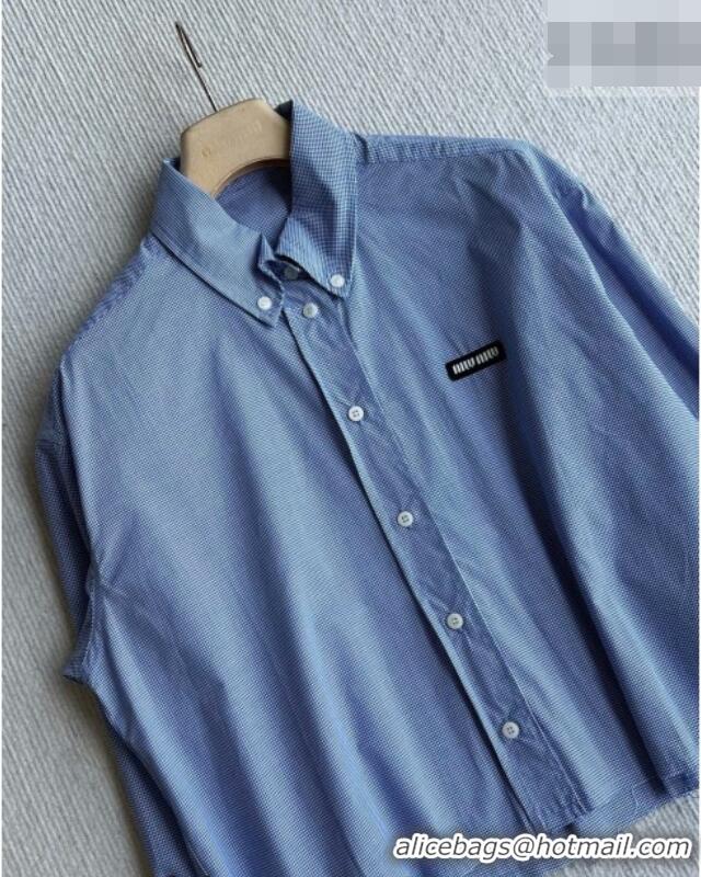 Best Quality Miu Miu Cotton Plaid Shirt MM032313 Light Blue 2026