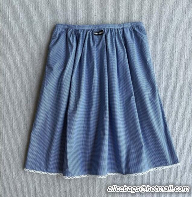 Reasonable Price Miu Miu Cotton Plaid Skirt MM032313 Light Blue 2026