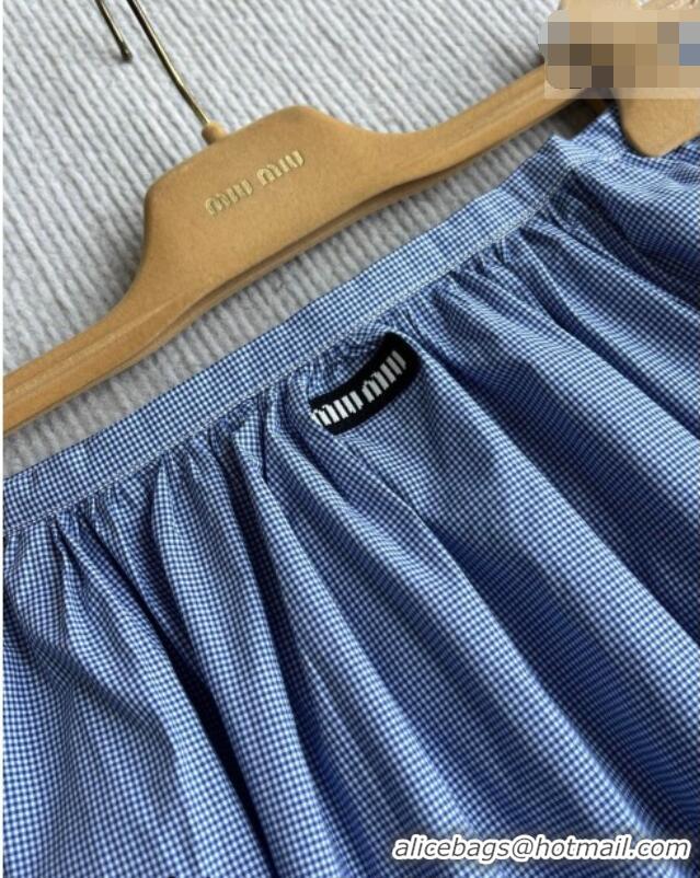 Reasonable Price Miu Miu Cotton Plaid Skirt MM032313 Light Blue 2026