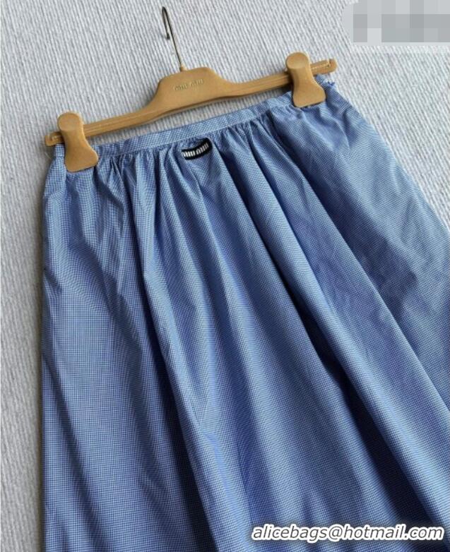Reasonable Price Miu Miu Cotton Plaid Skirt MM032313 Light Blue 2026