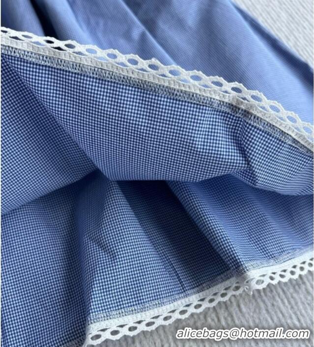 Reasonable Price Miu Miu Cotton Plaid Skirt MM032313 Light Blue 2026