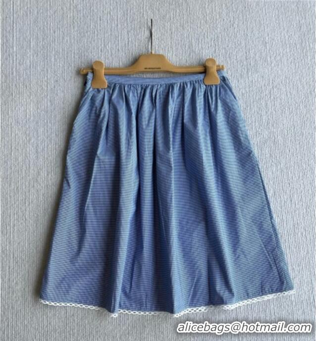 Reasonable Price Miu Miu Cotton Plaid Skirt MM032313 Light Blue 2026