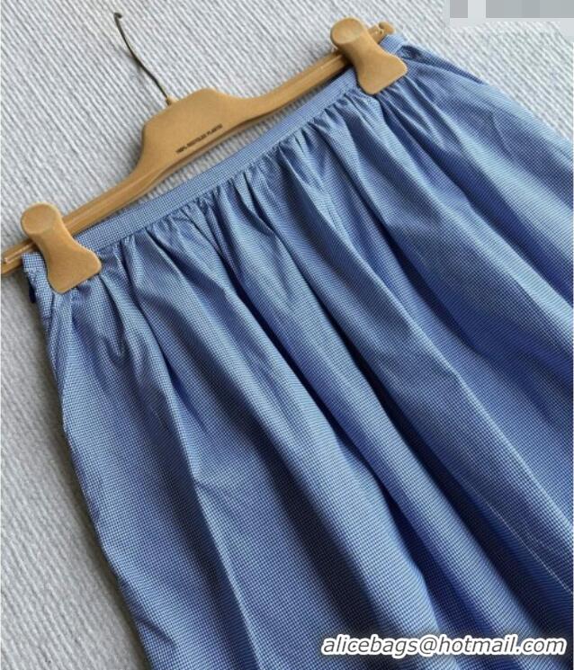 Reasonable Price Miu Miu Cotton Plaid Skirt MM032313 Light Blue 2026