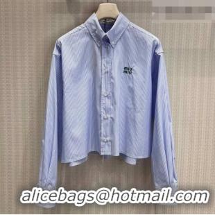 Promotional Miu Miu Cotton Striped Shirt MM032313 Light Blue 2026