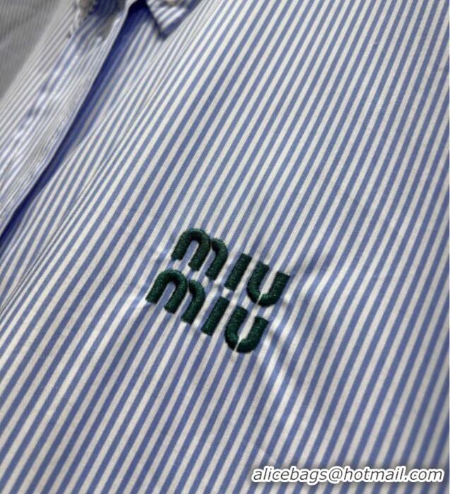 Promotional Miu Miu Cotton Striped Shirt MM032313 Light Blue 2026