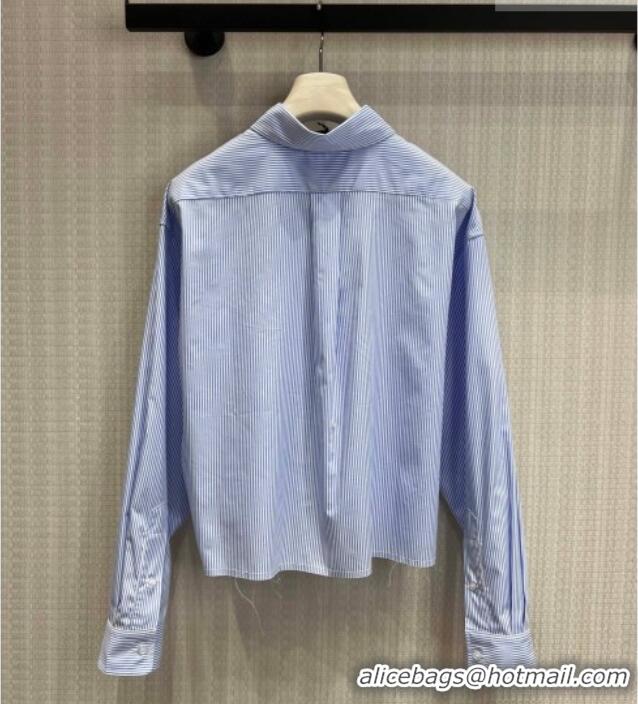 Promotional Miu Miu Cotton Striped Shirt MM032313 Light Blue 2026
