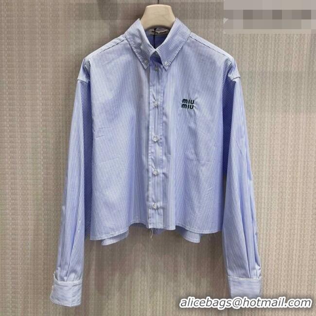Promotional Miu Miu Cotton Striped Shirt MM032313 Light Blue 2026