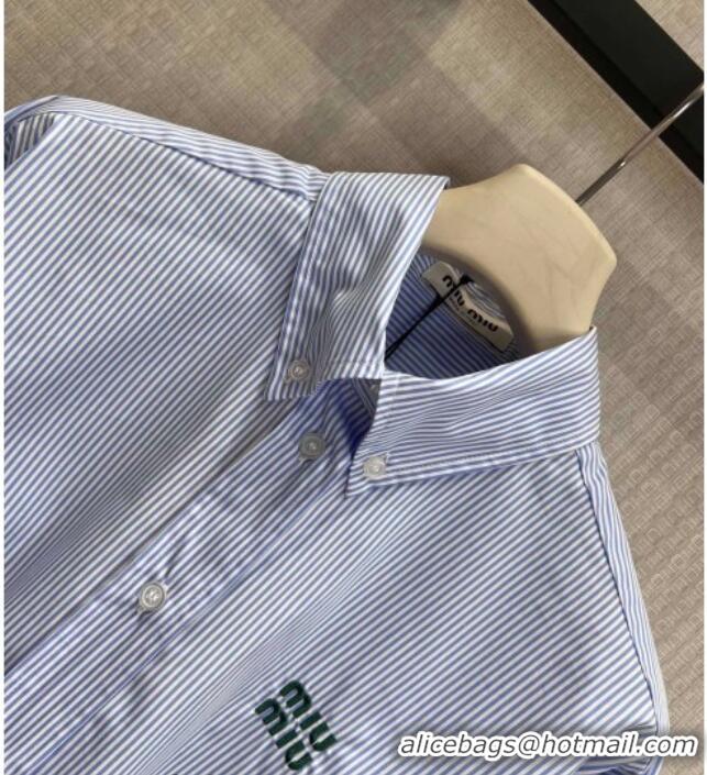 Promotional Miu Miu Cotton Striped Shirt MM032313 Light Blue 2026