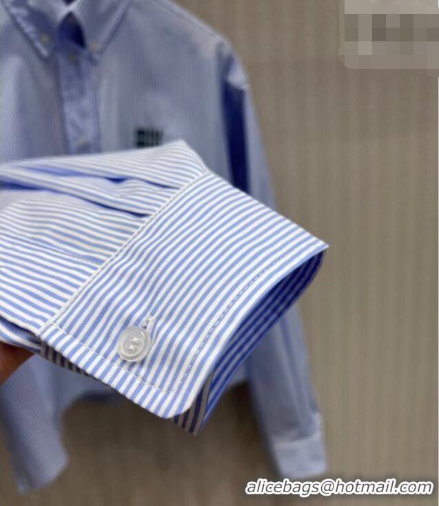 Promotional Miu Miu Cotton Striped Shirt MM032313 Light Blue 2026
