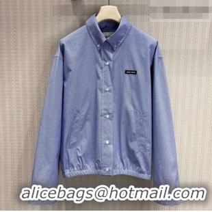 Big Discount Miu Miu Cotton Plaid Shirt MM032314 Light Blue 2026