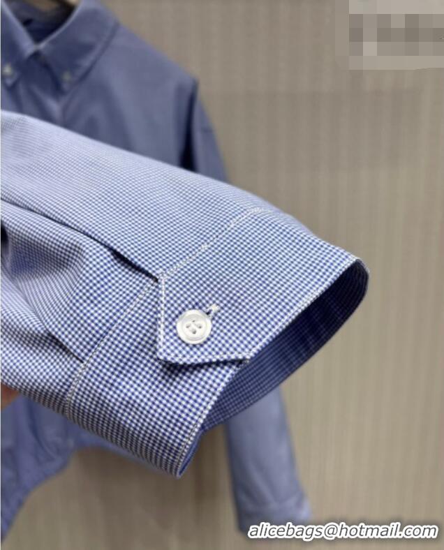 Big Discount Miu Miu Cotton Plaid Shirt MM032314 Light Blue 2026