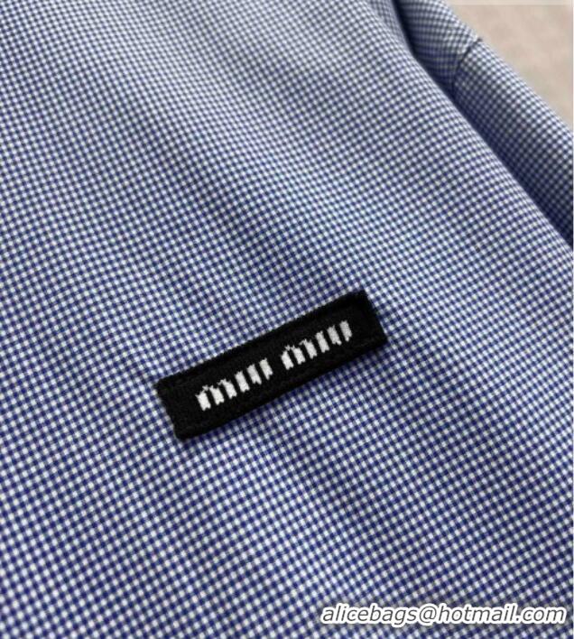 Big Discount Miu Miu Cotton Plaid Shirt MM032314 Light Blue 2026