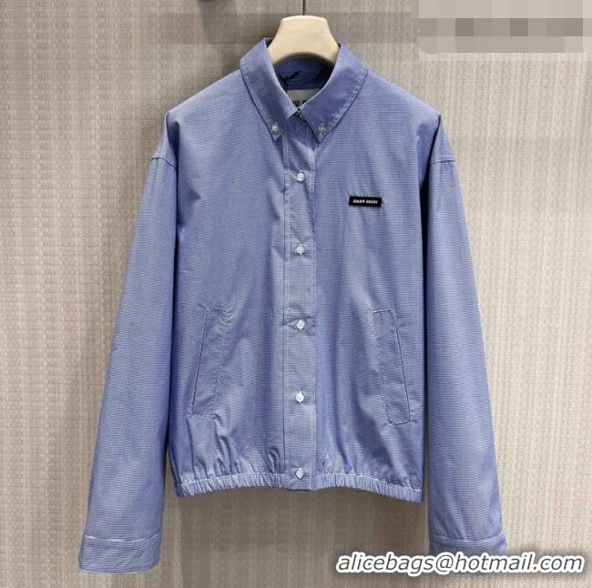 Big Discount Miu Miu Cotton Plaid Shirt MM032314 Light Blue 2026