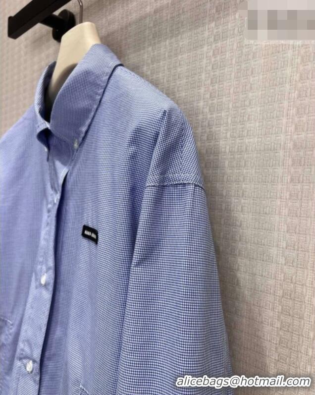 Big Discount Miu Miu Cotton Plaid Shirt MM032314 Light Blue 2026