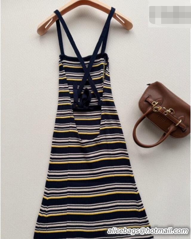 Buy Discount Miu Miu Knit Long Dress 0323 White/Blue/Yellow 2026