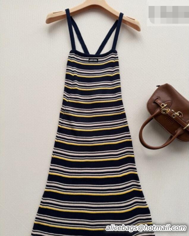 Buy Discount Miu Miu Knit Long Dress 0323 White/Blue/Yellow 2026