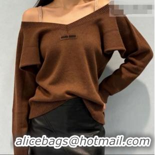 Top Design Miu Miu Knit One-Shoulder Sweater 0323 Brown 2026