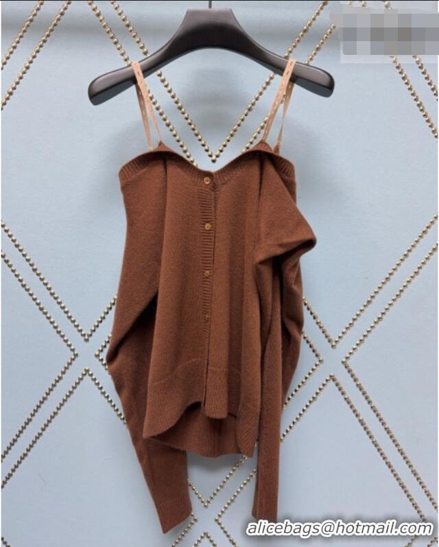 Top Design Miu Miu Knit One-Shoulder Sweater 0323 Brown 2026