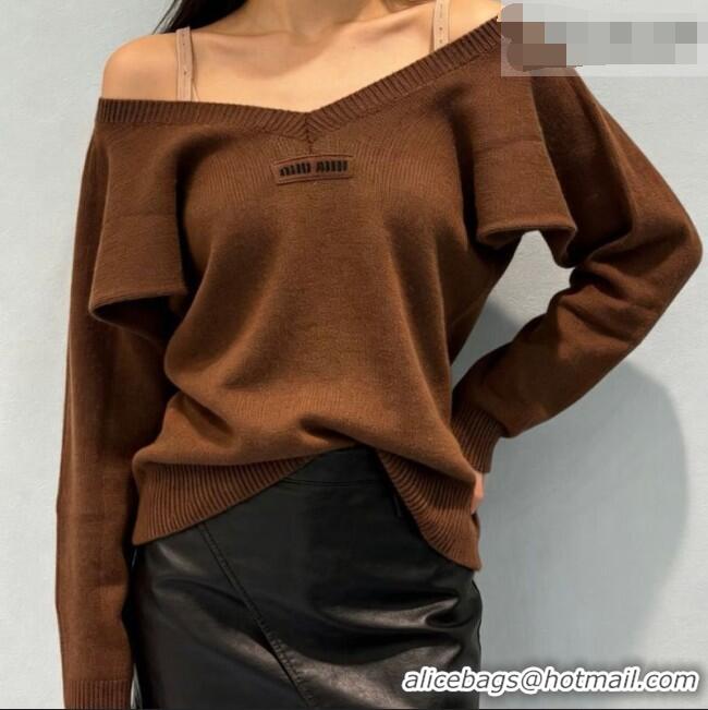 Top Design Miu Miu Knit One-Shoulder Sweater 0323 Brown 2026