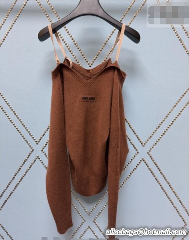 Top Design Miu Miu Knit One-Shoulder Sweater 0323 Brown 2026
