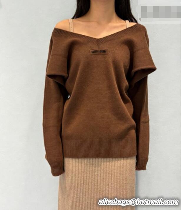 Top Design Miu Miu Knit One-Shoulder Sweater 0323 Brown 2026