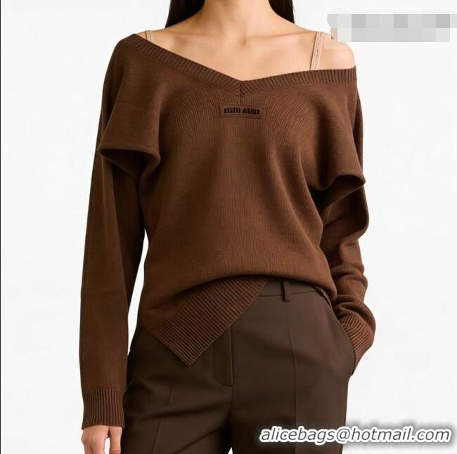 Top Design Miu Miu Knit One-Shoulder Sweater 0323 Brown 2026