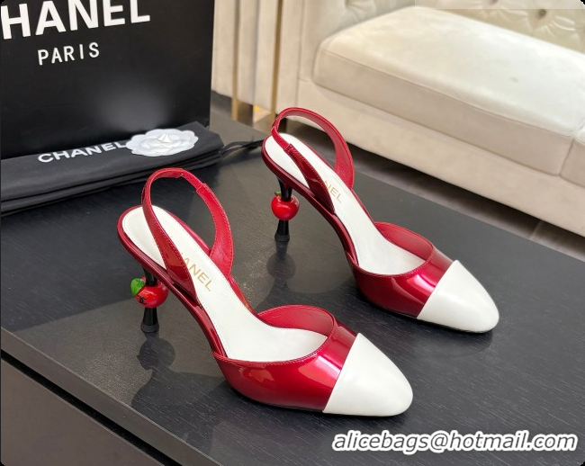 Best Grade Chanel Lambskin & Patent Leather Slingbacks G47469 Red/White 2026