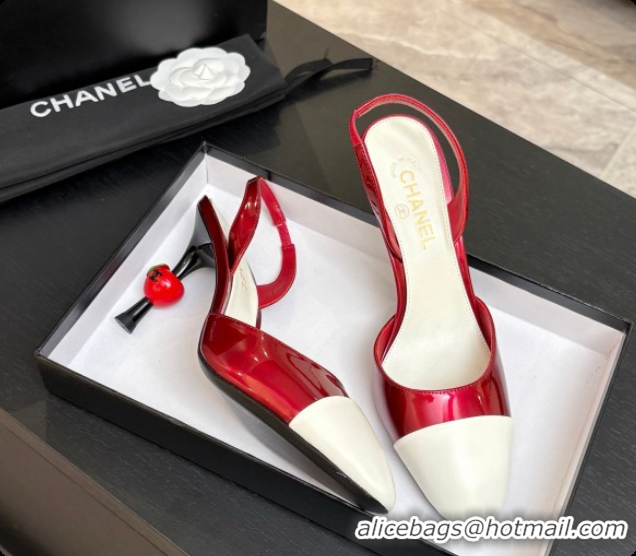 Best Grade Chanel Lambskin & Patent Leather Slingbacks G47469 Red/White 2026