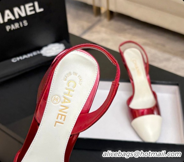 Best Grade Chanel Lambskin & Patent Leather Slingbacks G47469 Red/White 2026
