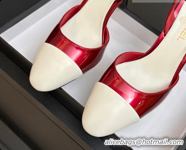 Best Grade Chanel Lambskin & Patent Leather Slingbacks G47469 Red/White 2026