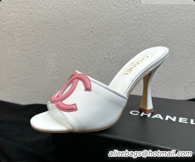 Top Design Chanel Lambskin Mules Sandals with 9cm Heel CH072790 White 2026