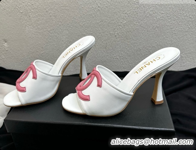 Top Design Chanel Lambskin Mules Sandals with 9cm Heel CH072790 White 2026