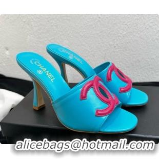 Good Product Chanel Lambskin Mules Sandals with 9cm Heel CH072790 Blue 2026
