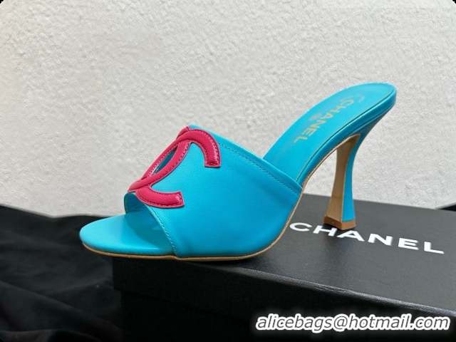 Good Product Chanel Lambskin Mules Sandals with 9cm Heel CH072790 Blue 2026
