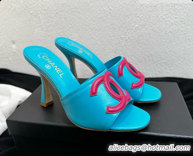 Good Product Chanel Lambskin Mules Sandals with 9cm Heel CH072790 Blue 2026