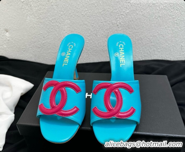 Good Product Chanel Lambskin Mules Sandals with 9cm Heel CH072790 Blue 2026
