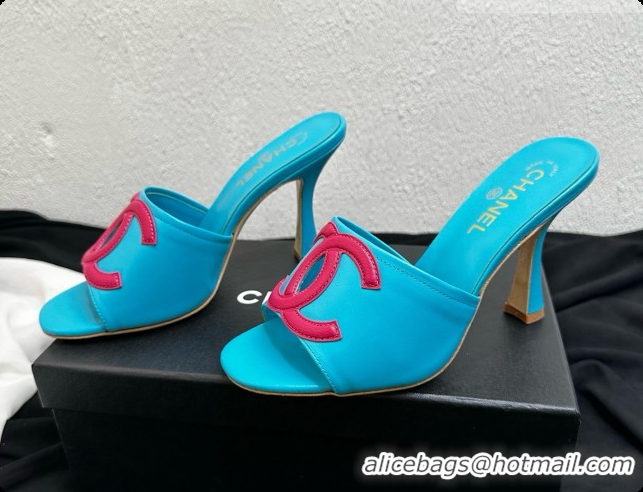 Good Product Chanel Lambskin Mules Sandals with 9cm Heel CH072790 Blue 2026