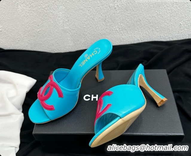 Good Product Chanel Lambskin Mules Sandals with 9cm Heel CH072790 Blue 2026