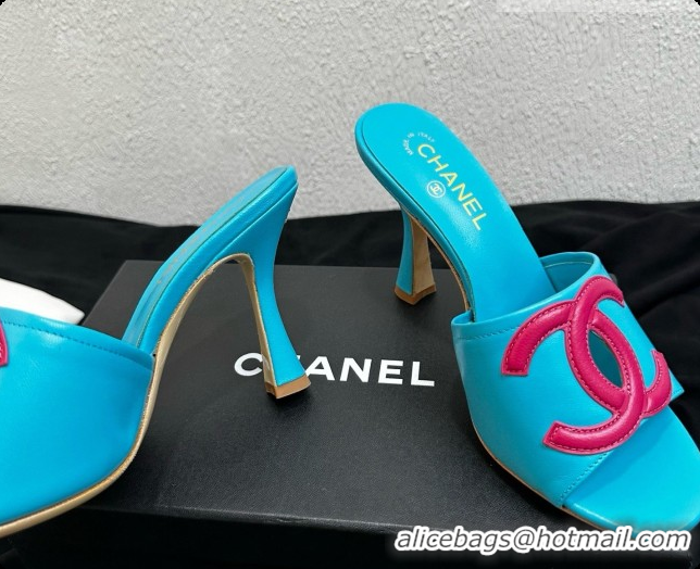 Good Product Chanel Lambskin Mules Sandals with 9cm Heel CH072790 Blue 2026